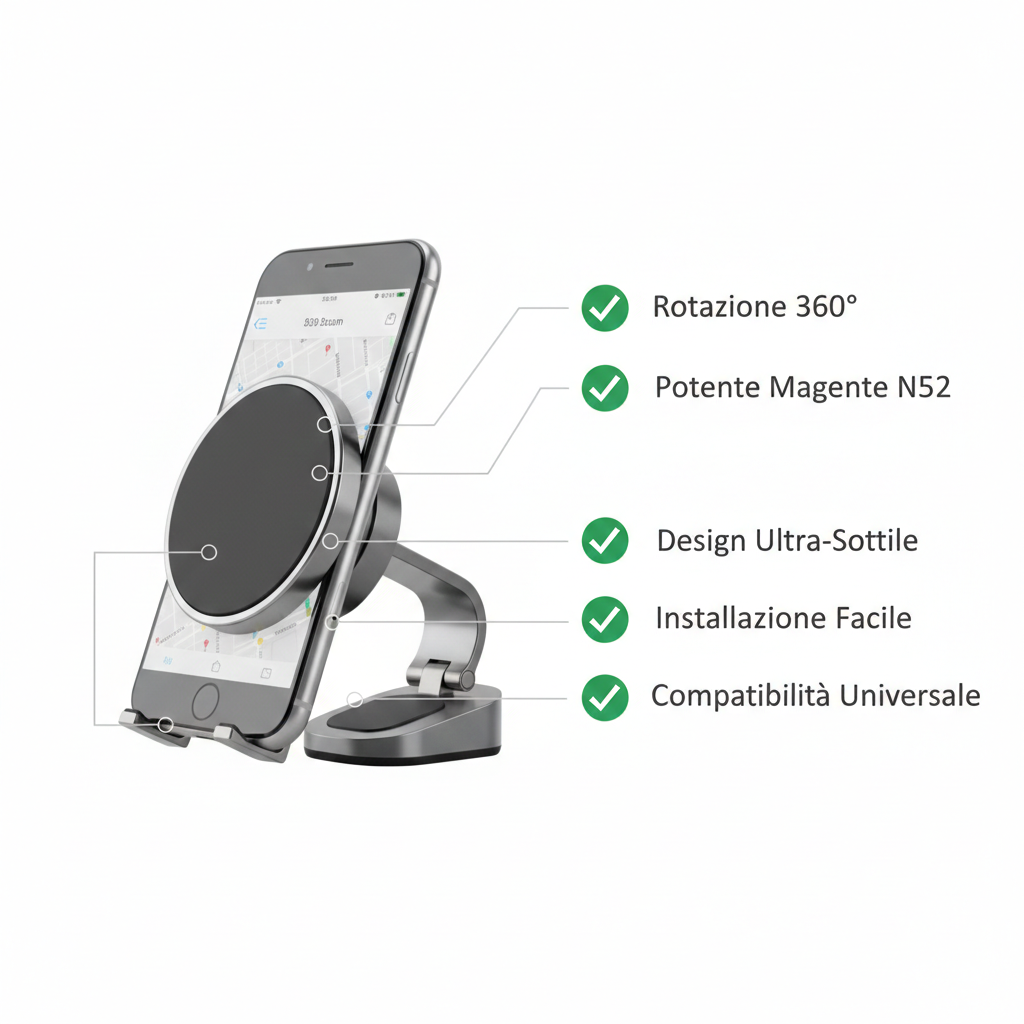 Supporto Magnetico per Smartphone con Ventosa Meccanica